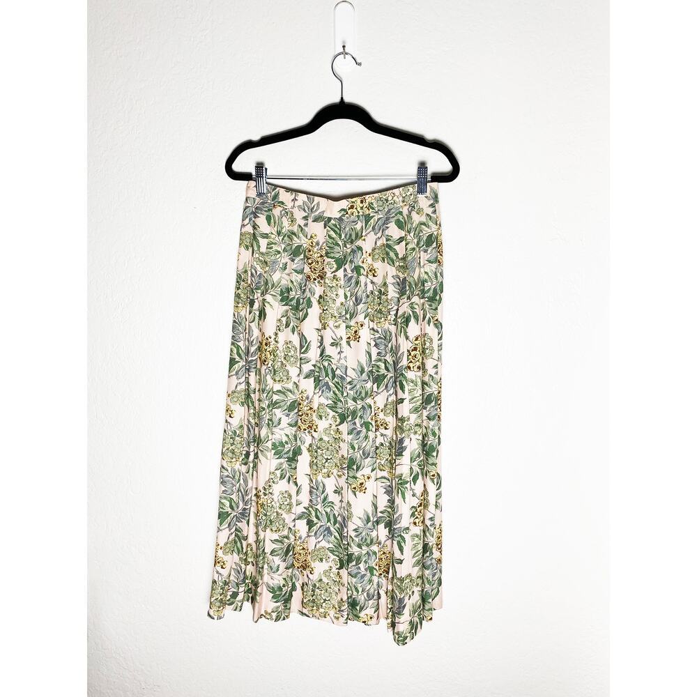 Vintage Women's JG Hook Pink Floral Print Pleated Midi Skirt Cottagecore Rayon 6